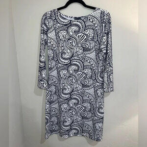 Melly M Womens Blue/White Boatneck Cayman Shift Dress 3/4 Sleeve Size Small